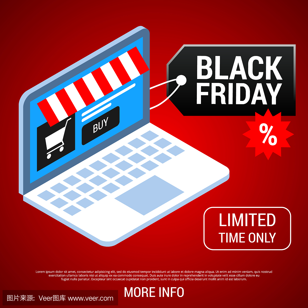 黑色星期五销售标签上的笔记本电脑与网上商店。